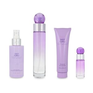 Perry Ellis 360 Purple 4Pcs Set 3.3 Oz Edp + 4.0 Mist + 3.0 S/G + Mini Eau De Parfum for Women - 3.3 OZ