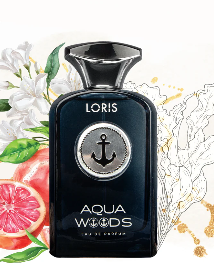 Loris Aqua Woods Perfume bottle and packaging